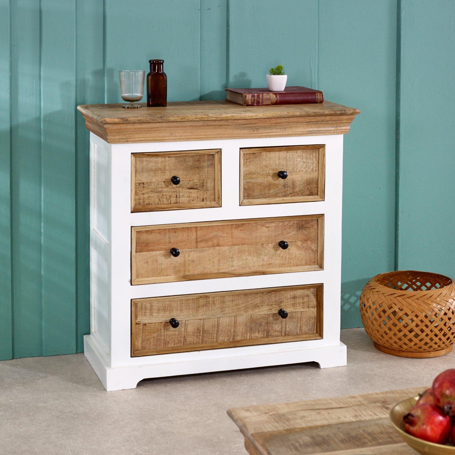 Curley Solid Mango Wood White Chest Of 4 Drawers
