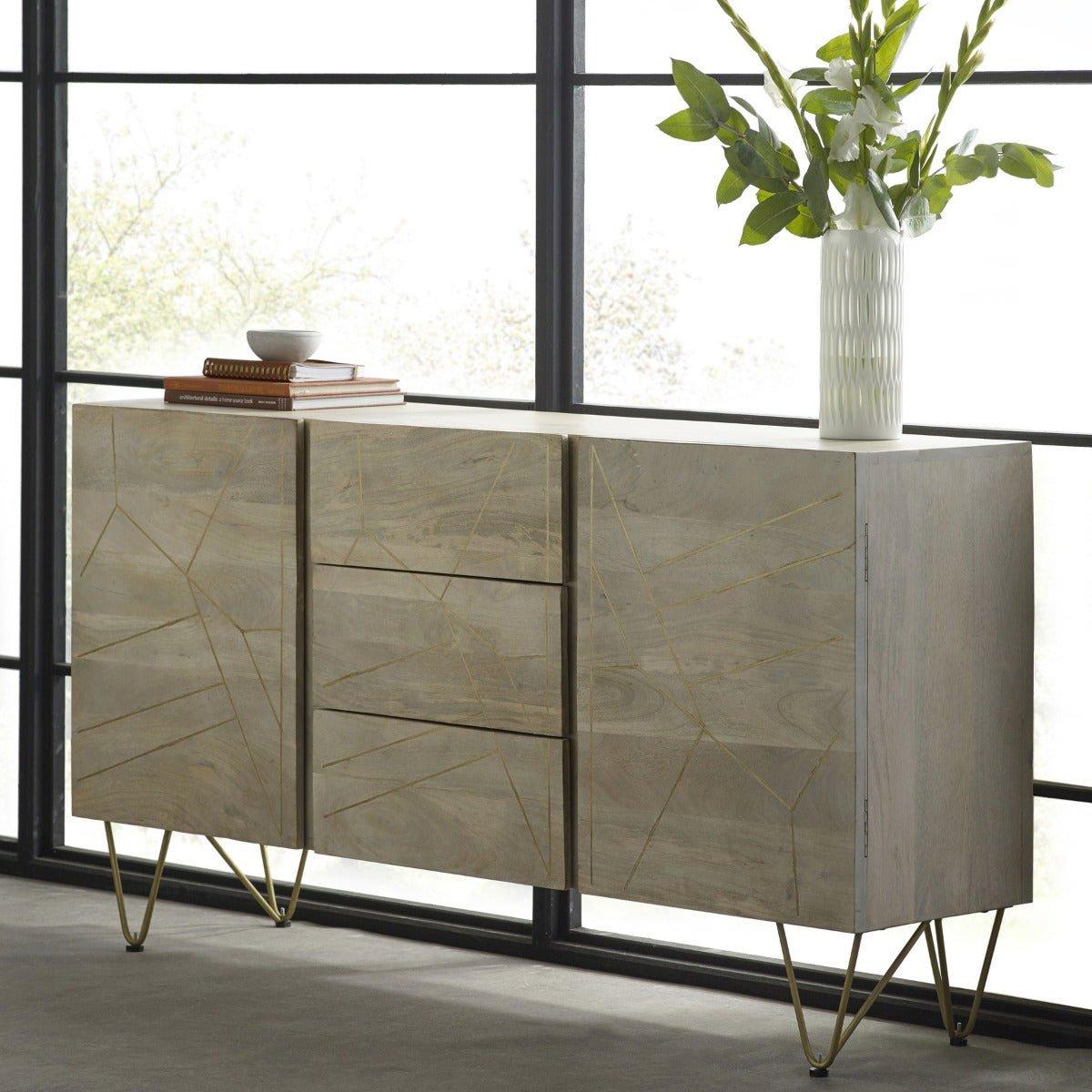 Large Sideboard with Doors and Drawers Deiondre Light Mango