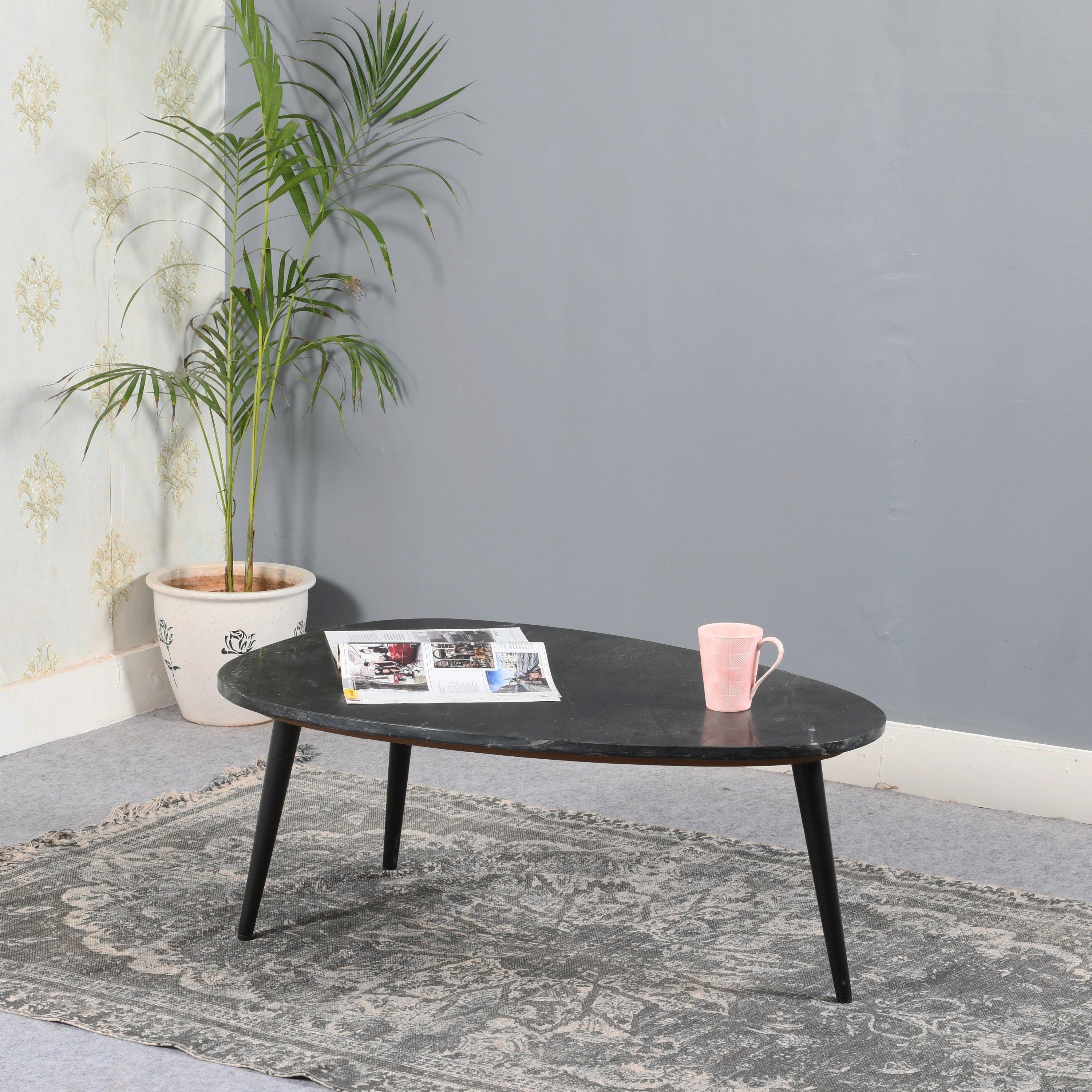 Tilden Coffee Table With Black Marble Top & Metal Legs