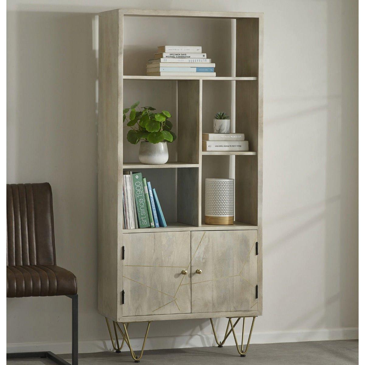 Multi shelf bookcase with Doors Deiondre Light Mango