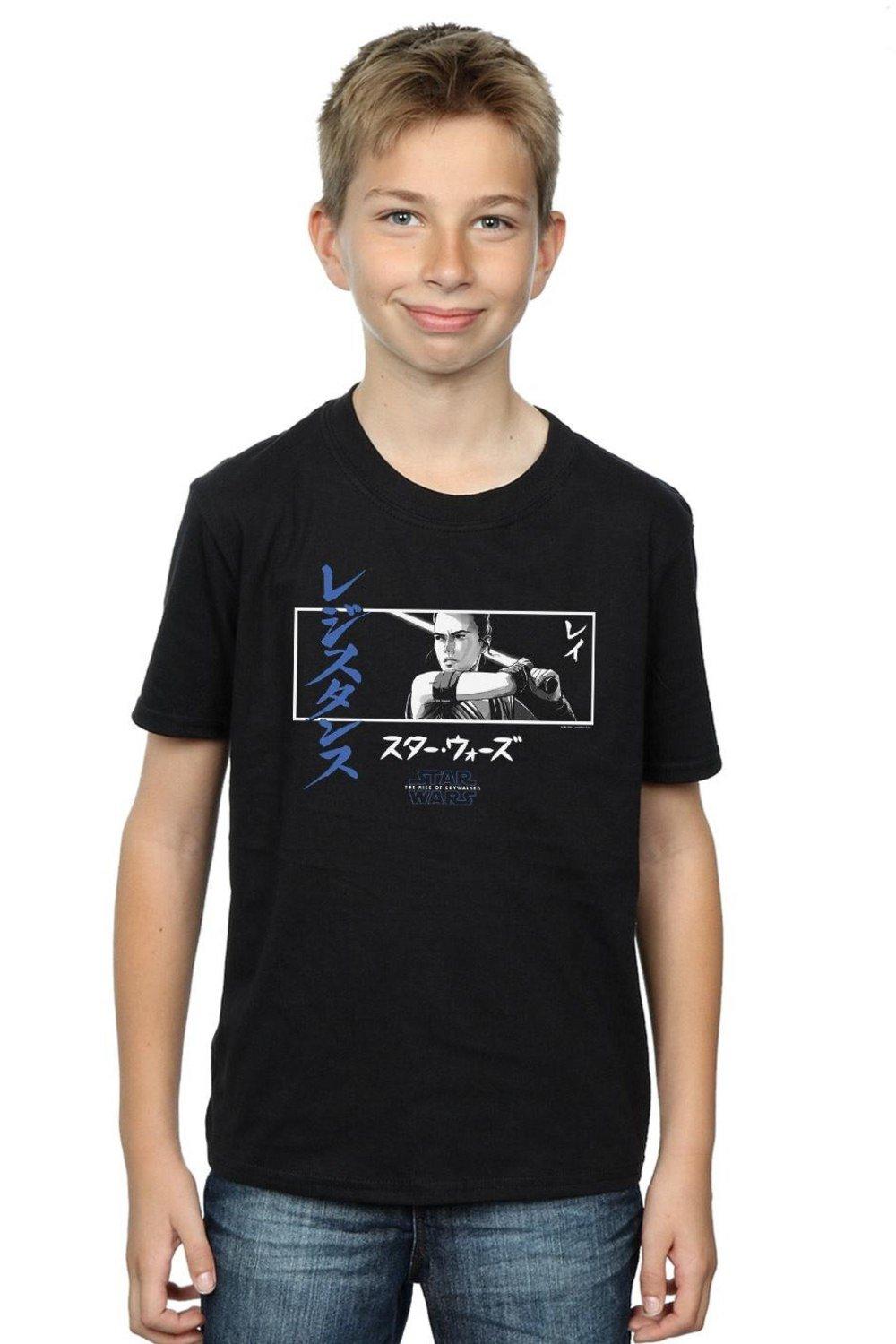 Star Wars The Rise Of Skywalker Rey Katakana Art Stripe T-Shirt