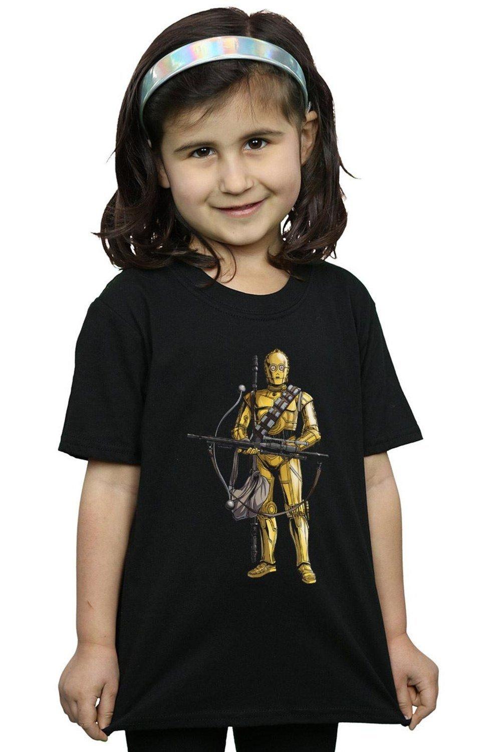 Star Wars The Rise Of Skywalker C-3PO Chewbacca Bow Caster Cotton T-Shirt