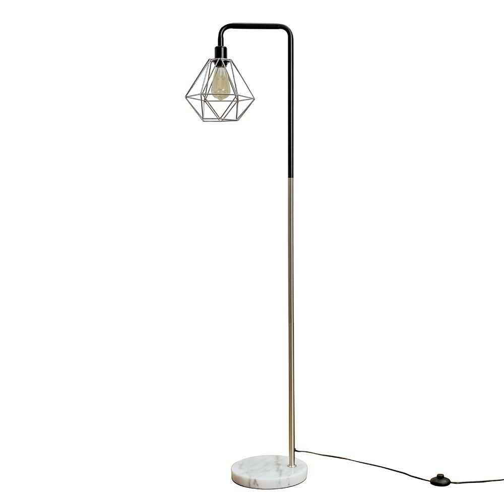 Talisman Black And Satin Floor Lamp With Chrome Wire Shade Marble Base And E27 Filament Amber Bulb