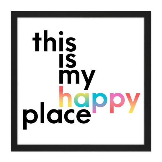 Artery8 Wall Art Print My Happy Place Rainbow Quote Square Framed Picture 16X16 Inch 1