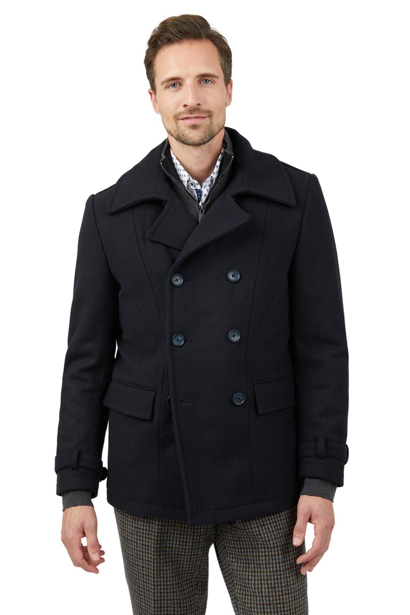 Jackets & Coats | Wool Blend Melton Peacoat | Jeff Banks