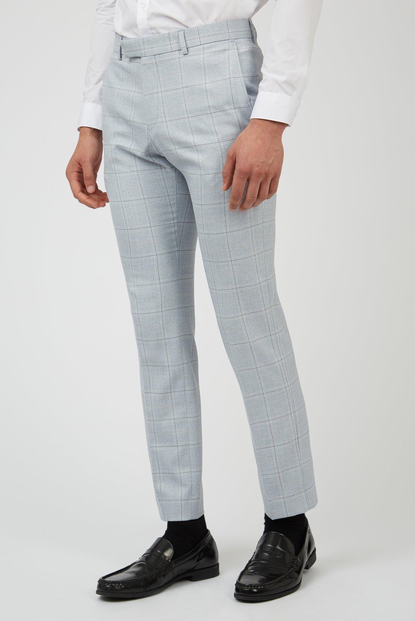 Super Skinny Grey Check Suit Trousers | boohooMAN