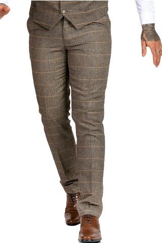 Marc Darcy Ted Tan Tweed Check Trousers - Larry Adams Meanswear