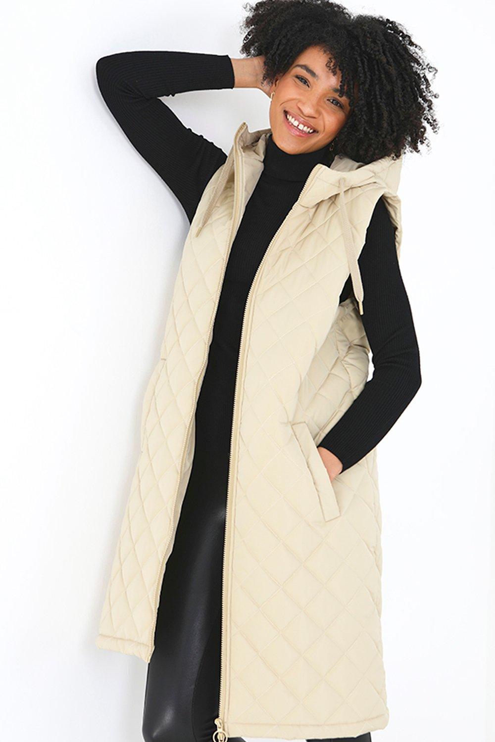 DIAMOND QUILTED LONGLINE HOODED VEST