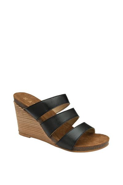 Black Nappa Leather 'Fosses' Wedge Sandals