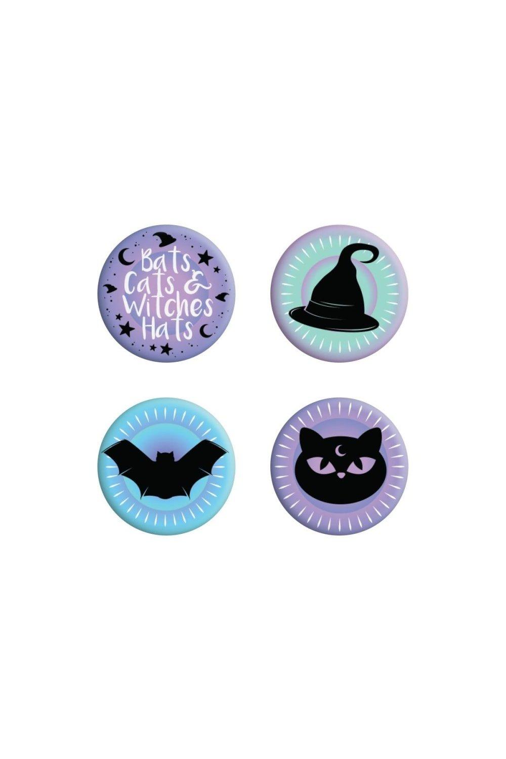 Bats Cats And Witches Hats Pastel Goth Badge Set (Pack of 4)