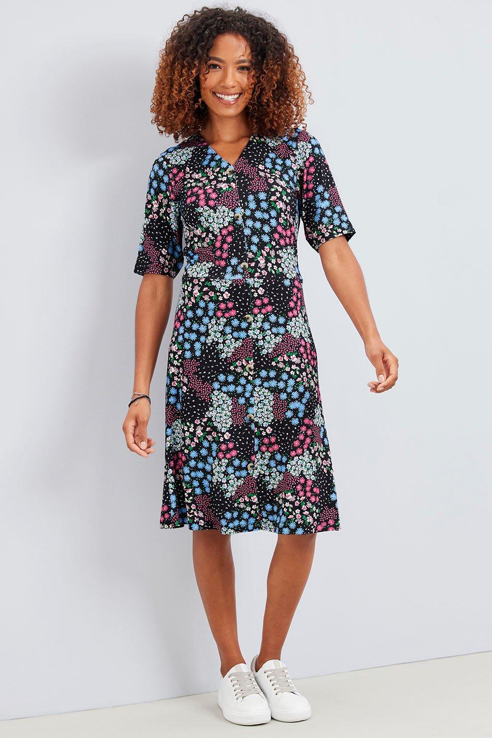 Full Bloom Printed Jersey Knee-Length Dress