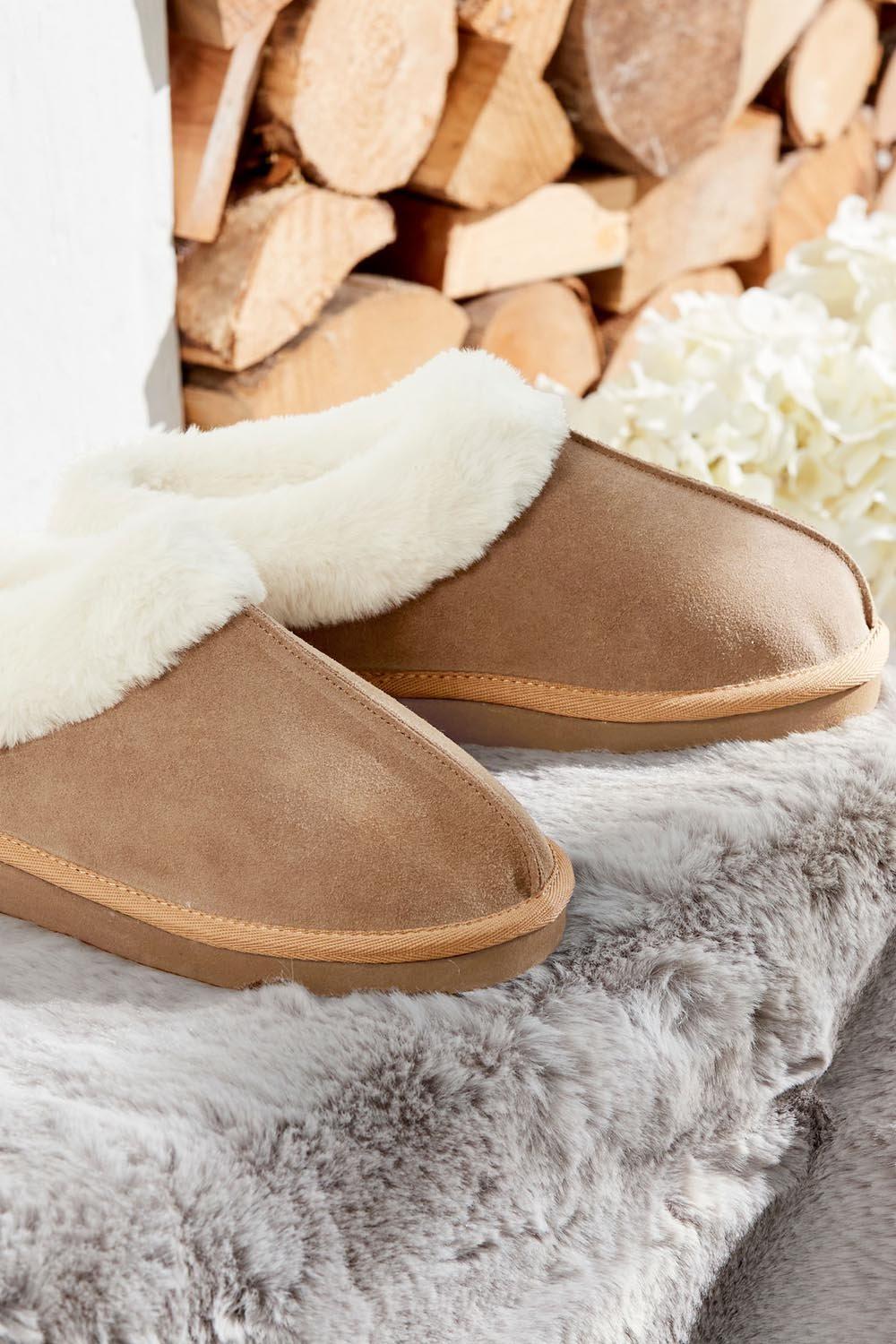 Suede Plush Lined Bootie Slippers