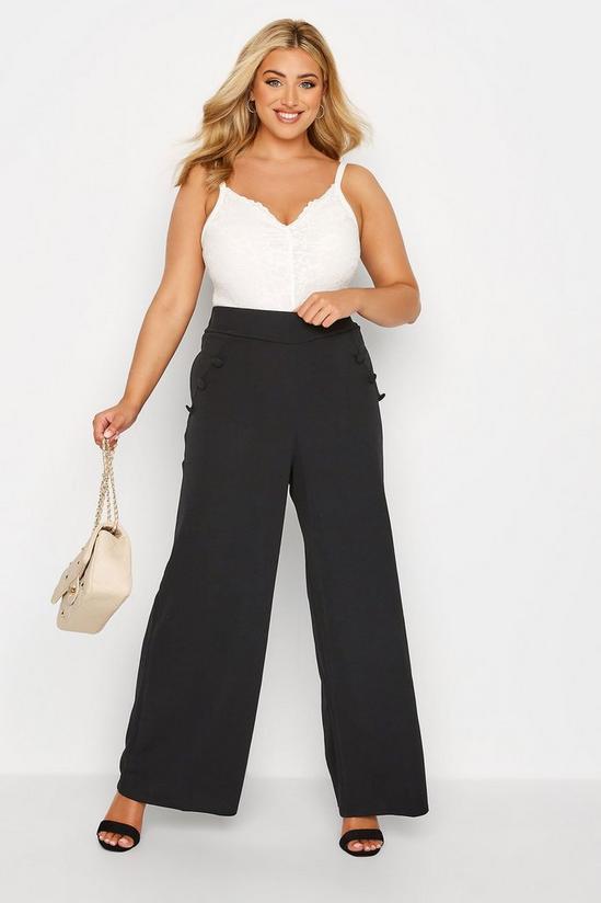 Yours Button Crepe Wide Leg Trousers 5
