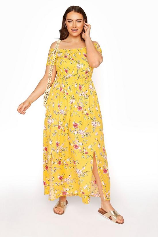 Yours Floral Shirred Bardot Midaxi Dress 1