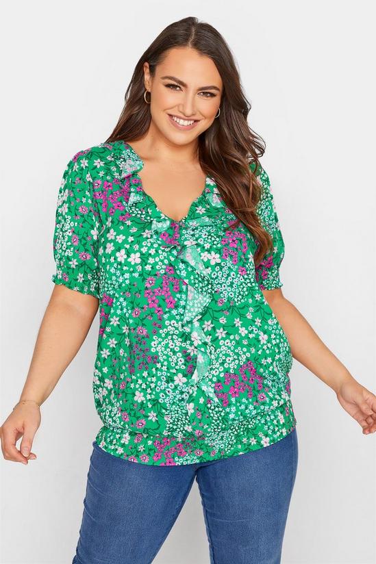Yours Shirred V-Neck Frill Top 1