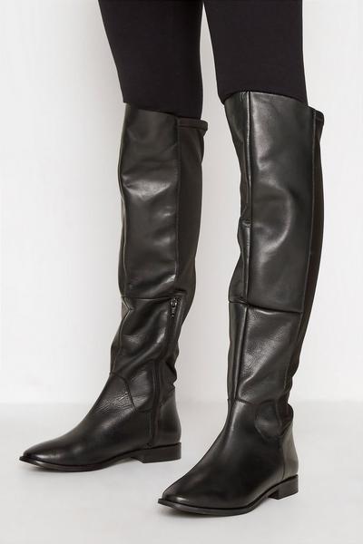 Faux Leather Stretch Knee High Boots