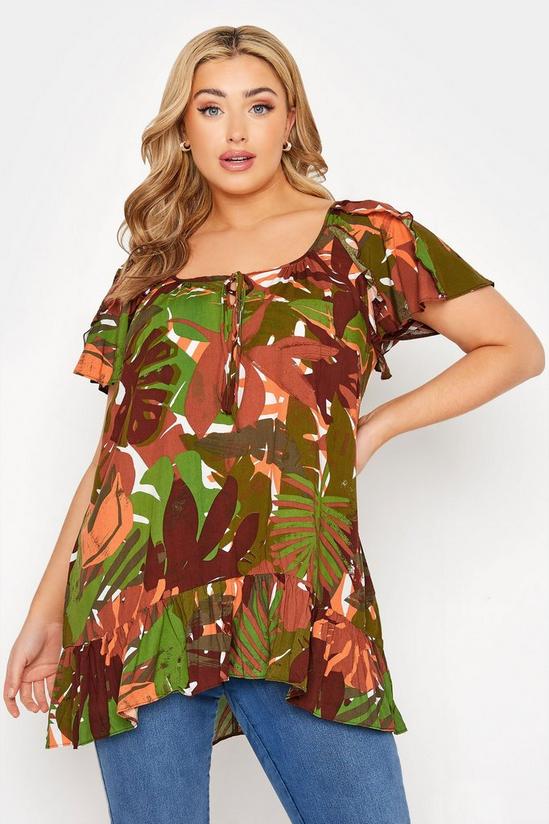 Yours Plus Size Print Frill Sleeve Blouse 1