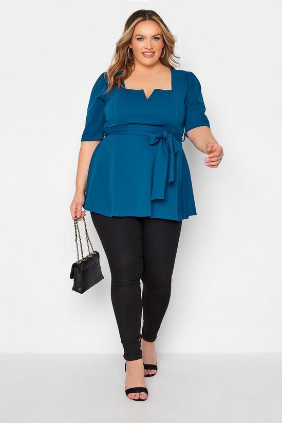 Yours Notch Neck Belted Peplum Top 3
