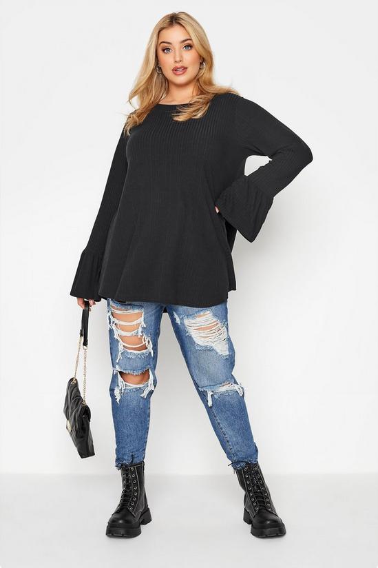 Yours Black Ribbed Flare Top 5