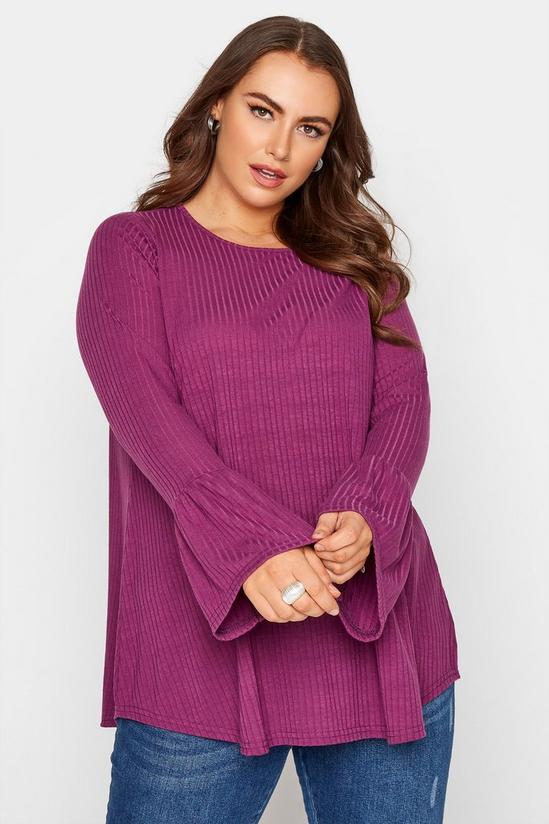 Yours Ribbed Flare Long Sleeve Top 1