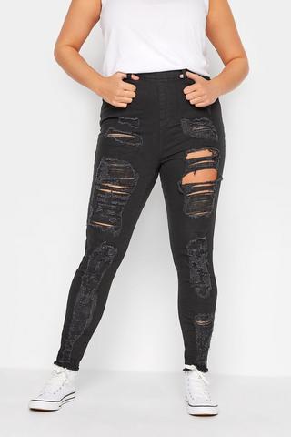 Plus Size YOURS FOR GOOD Mid Blue Extreme Ripped JENNY Jeggings