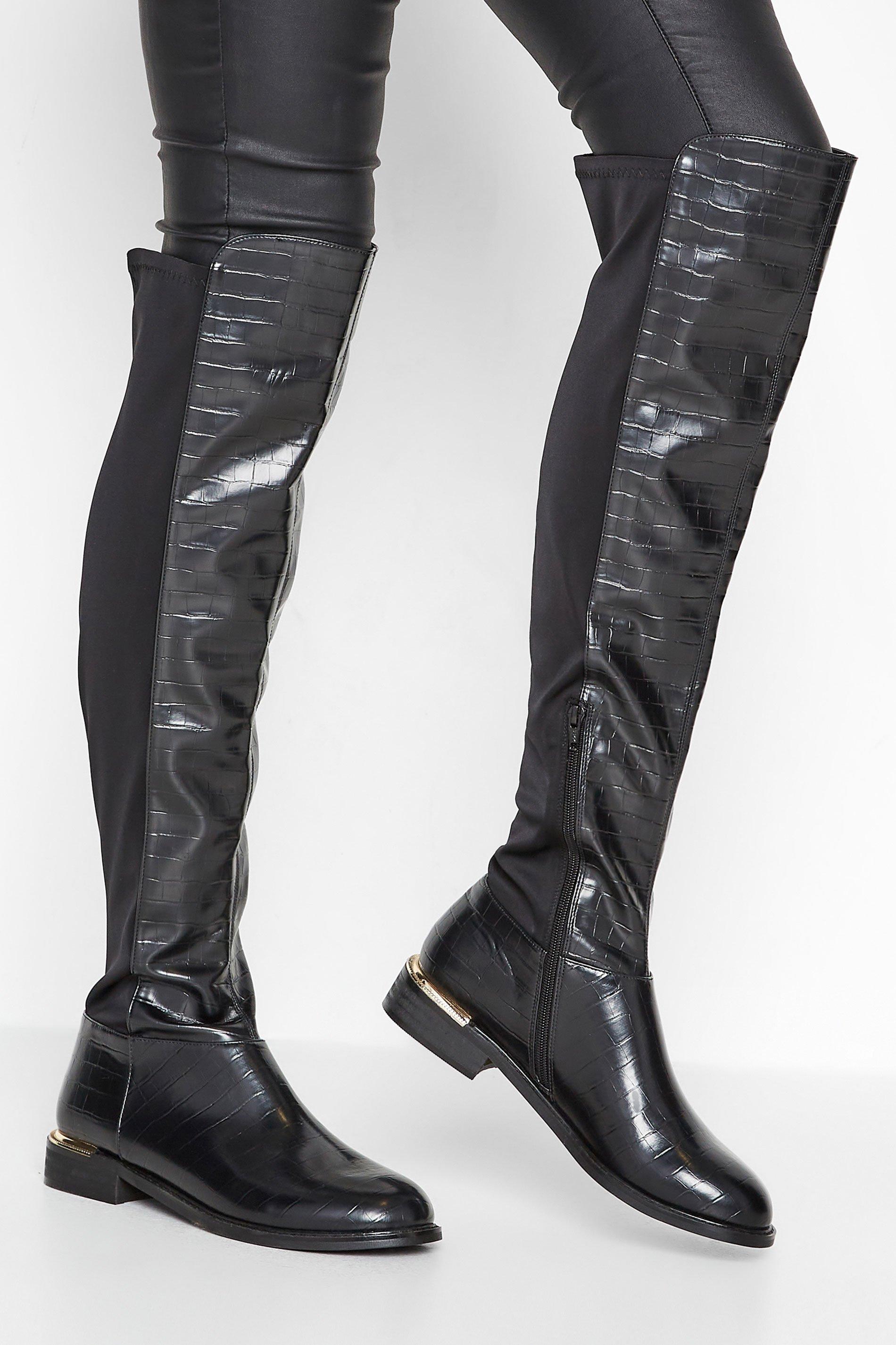 knee high 50/50 faux leather croc boots