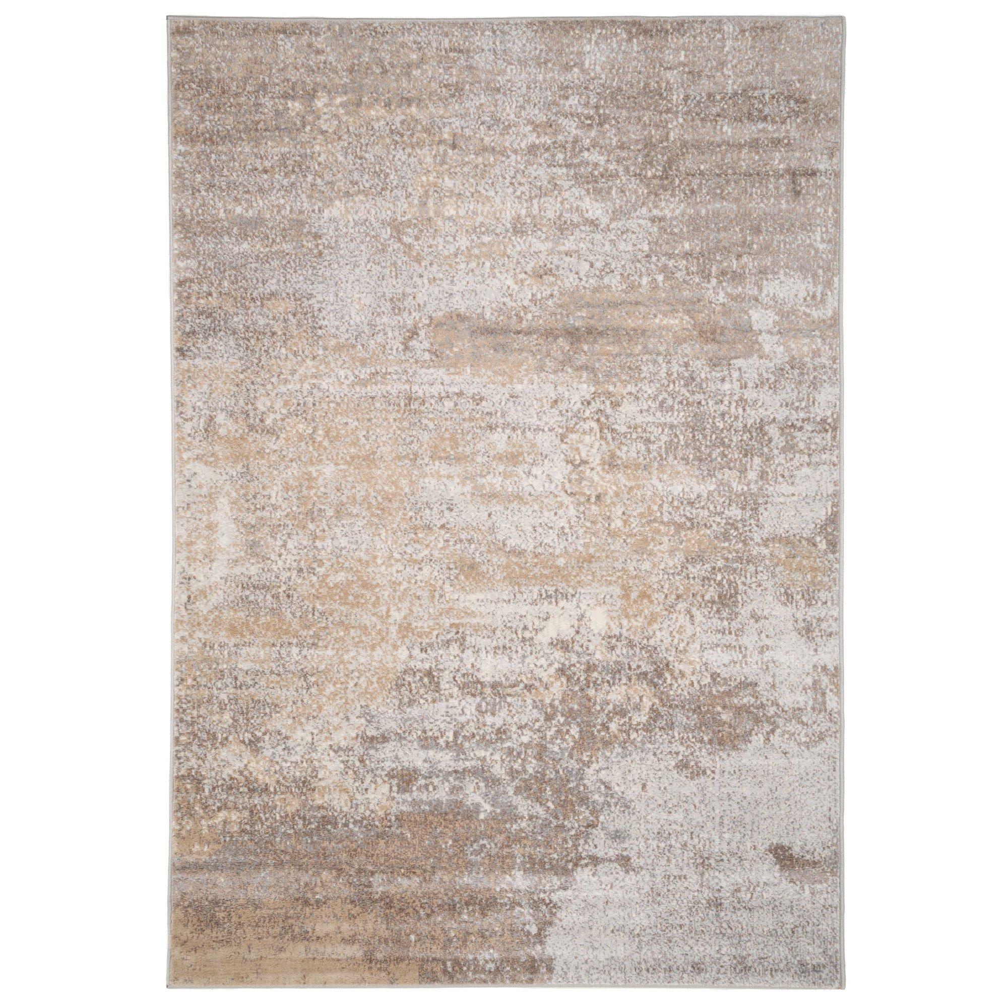 Neutral Beige Distressed Abstract Living Area Rug