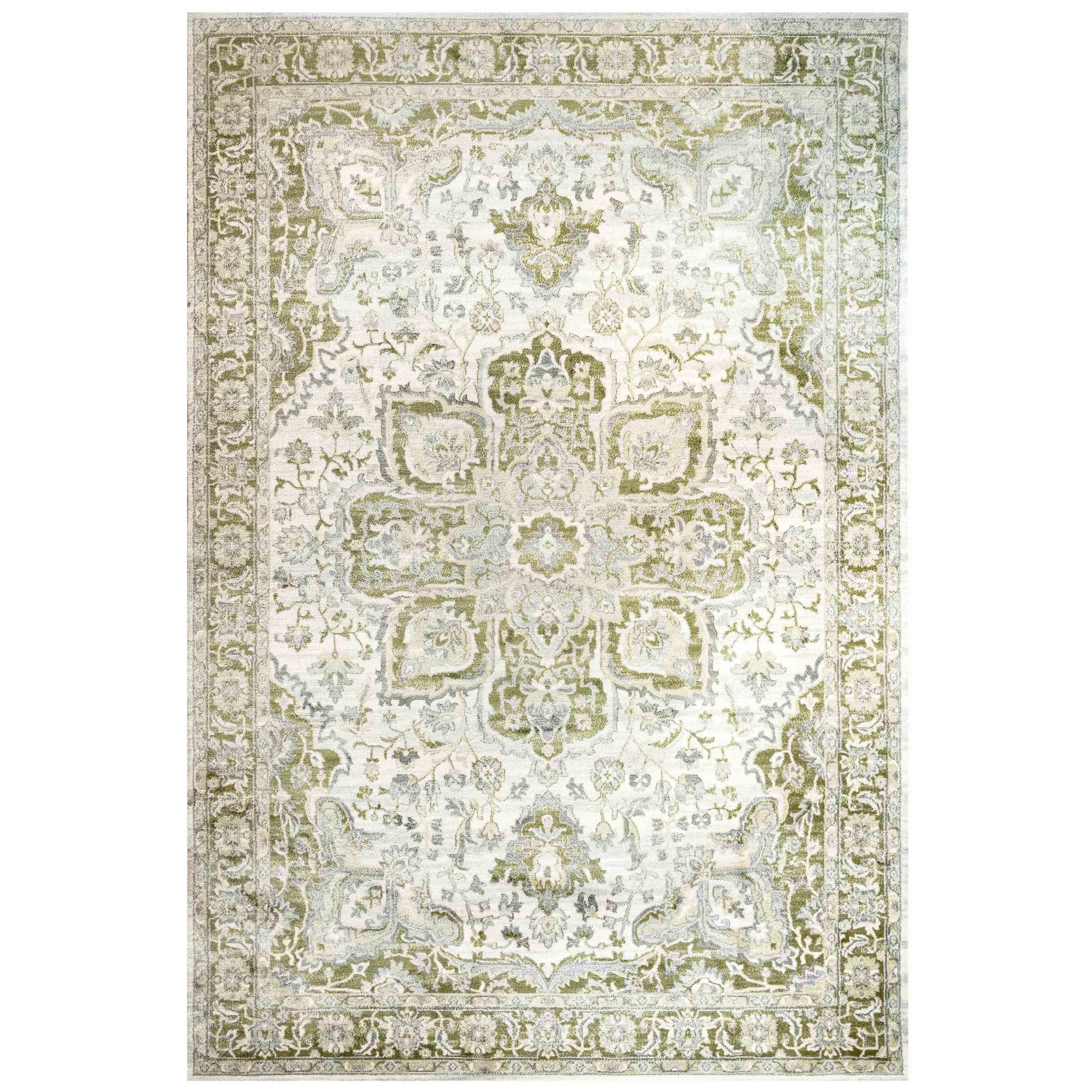 Green Traditional Floral Style Bordered Rug