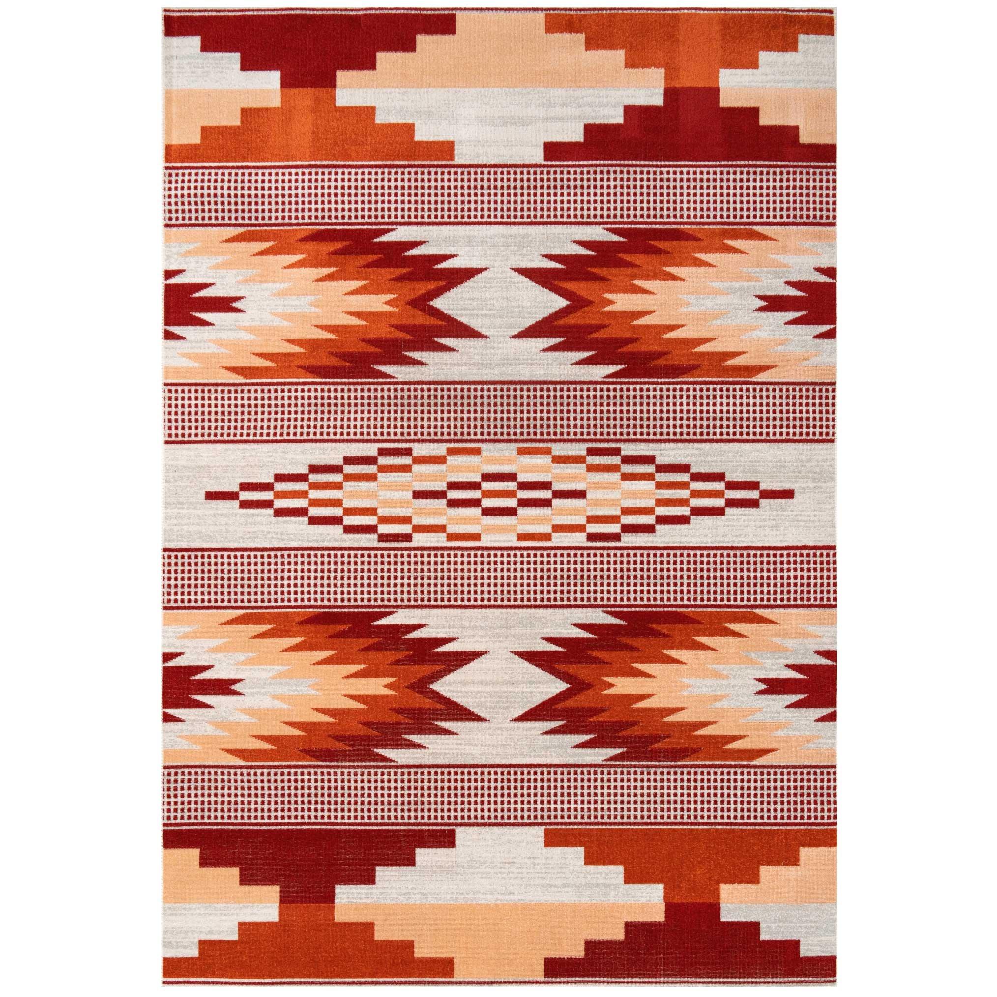 Terracotta Orange Aztec Tribal Low Pile Soft Living Room Rug