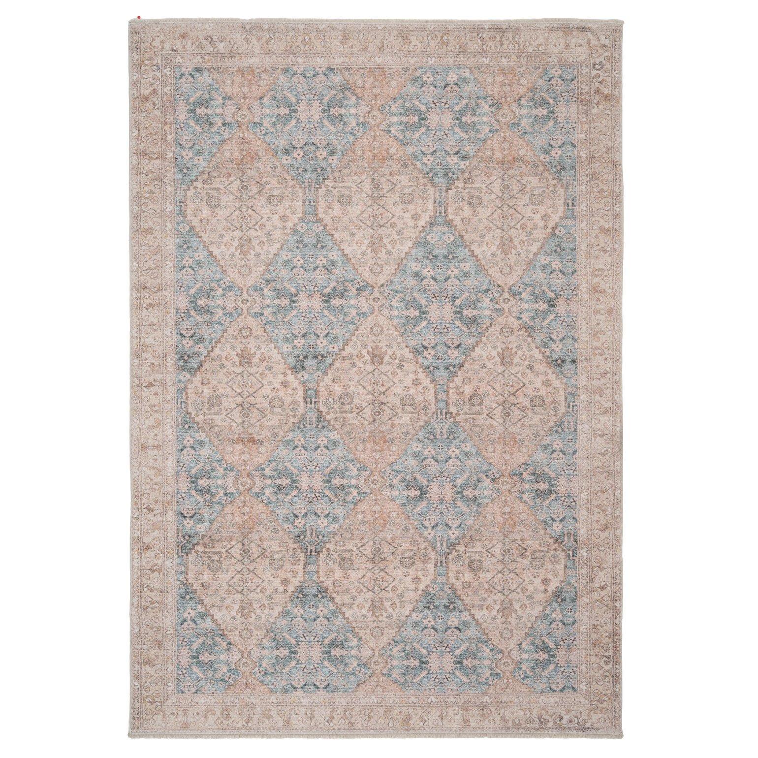 Blue Beige Traditional Pattern Distressed Living Area Rug