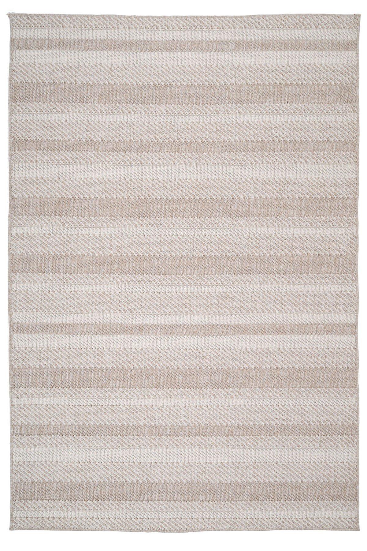 Natural Beige Stripped Area Rug Textured Looped Pile