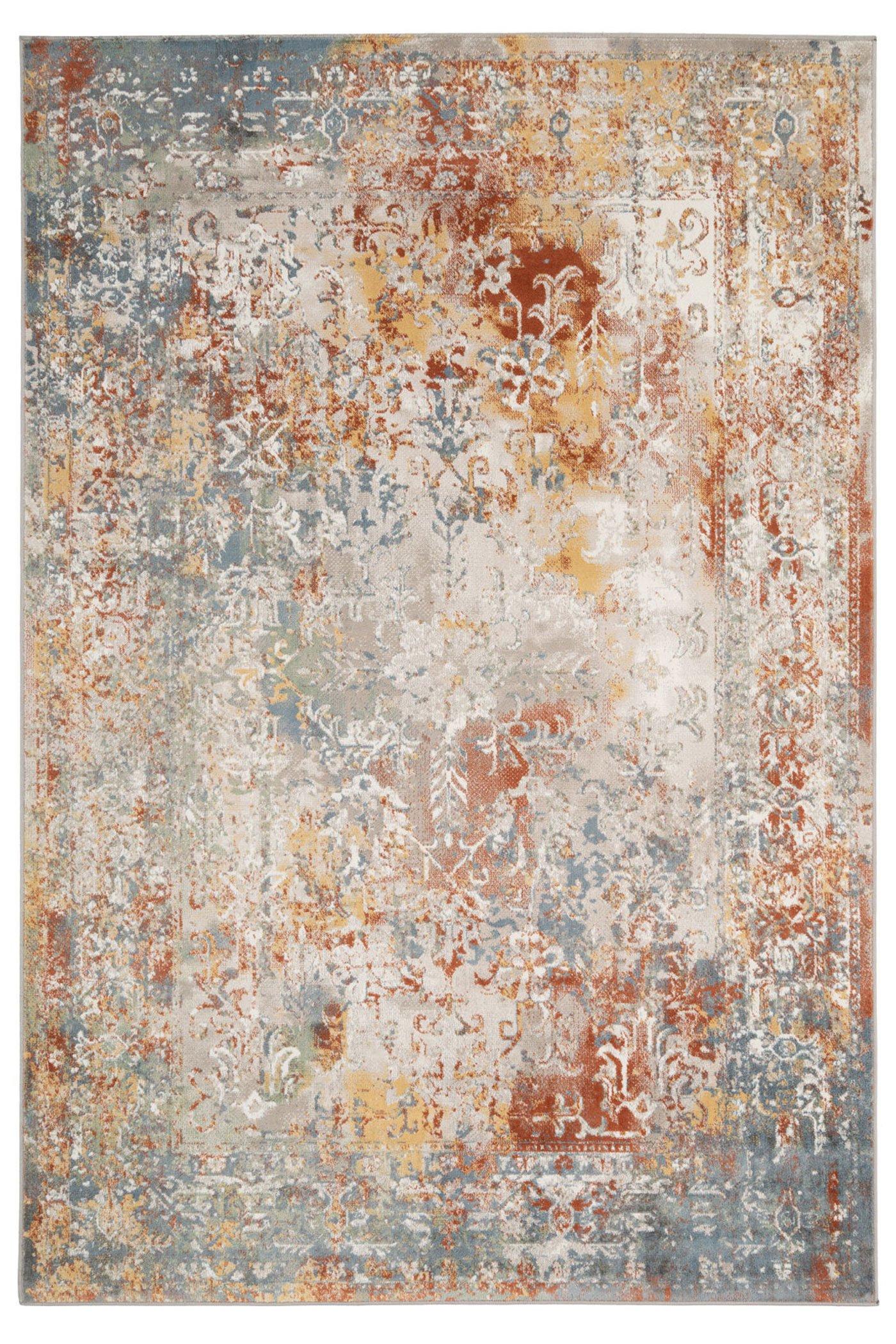 Beige Blue Multicolour Distressed Abstract Area Rug