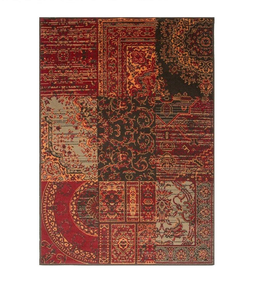 Red Brown Traditional Patchwork Living Area Rug