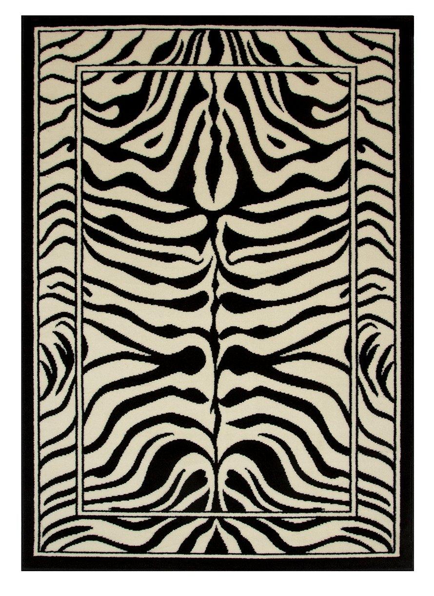 Black White Zebra Print Living Area Rug