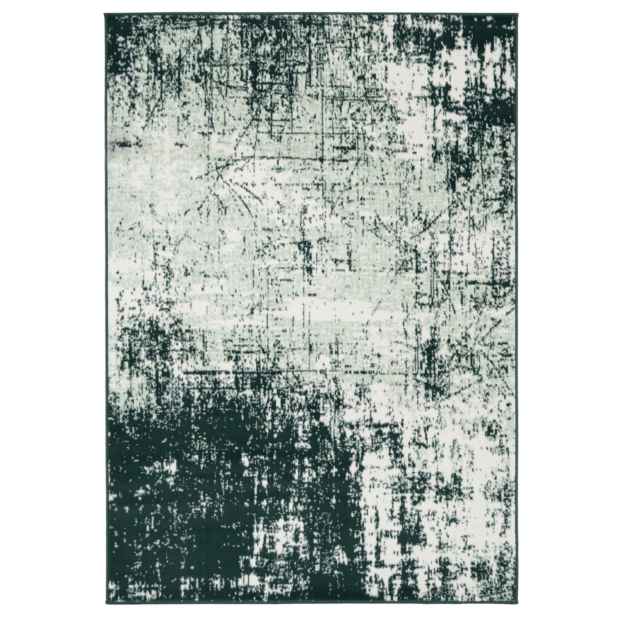 Emerald Green Distressed Abstract Living Area Rug
