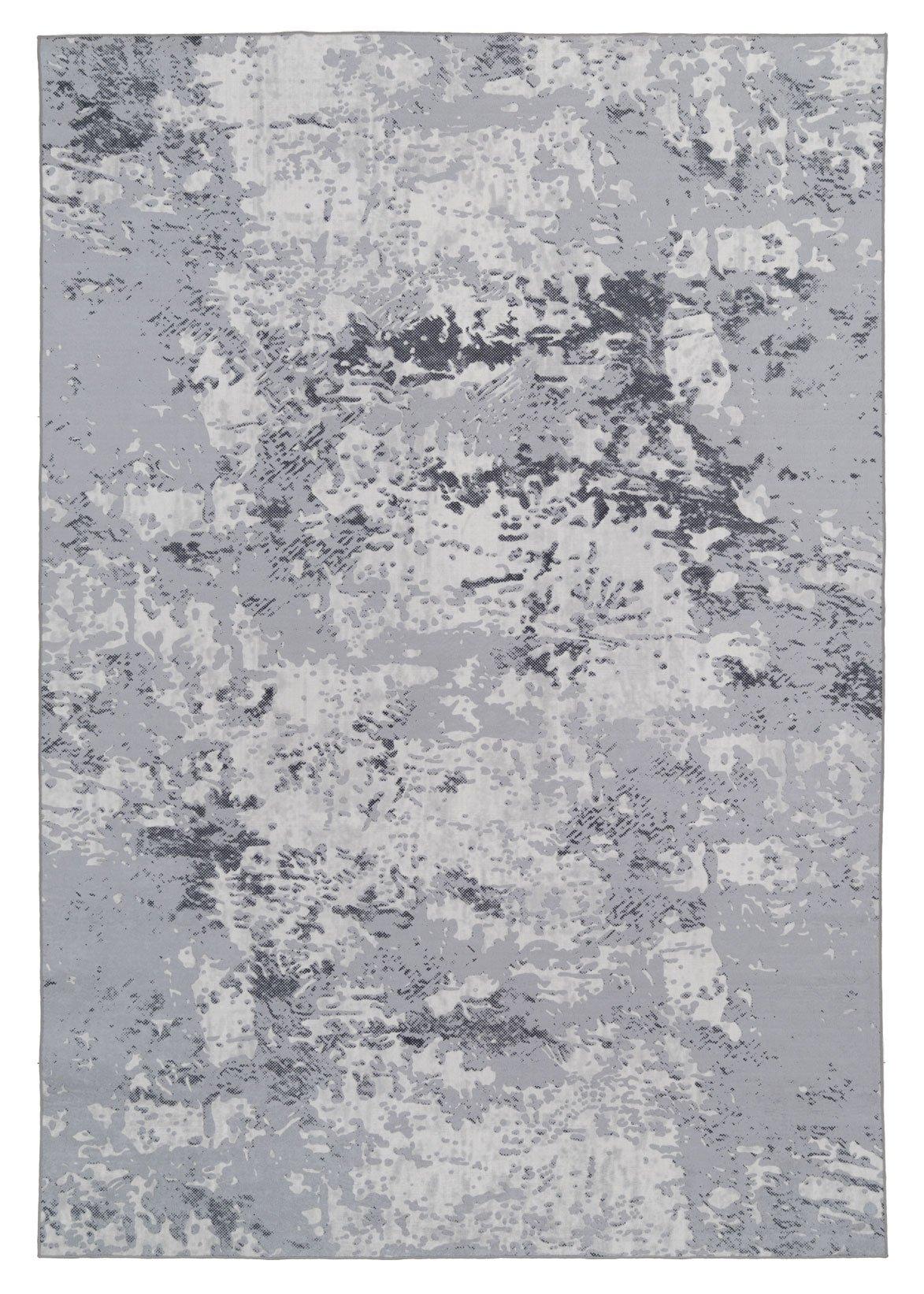 Washable & Non Slip Grey Marble Abstract Rug