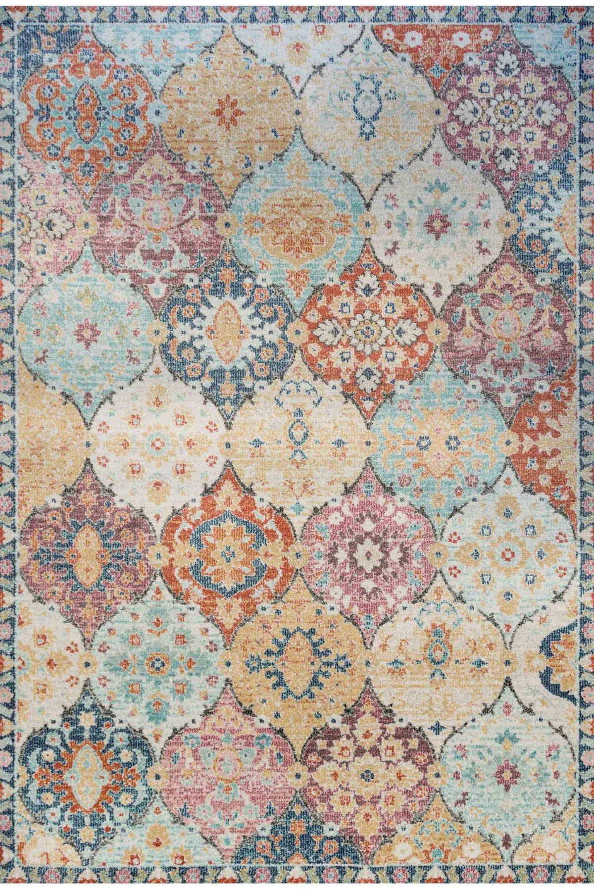 Multicoloured Distressed Moroccan Style Fireside Area Rug