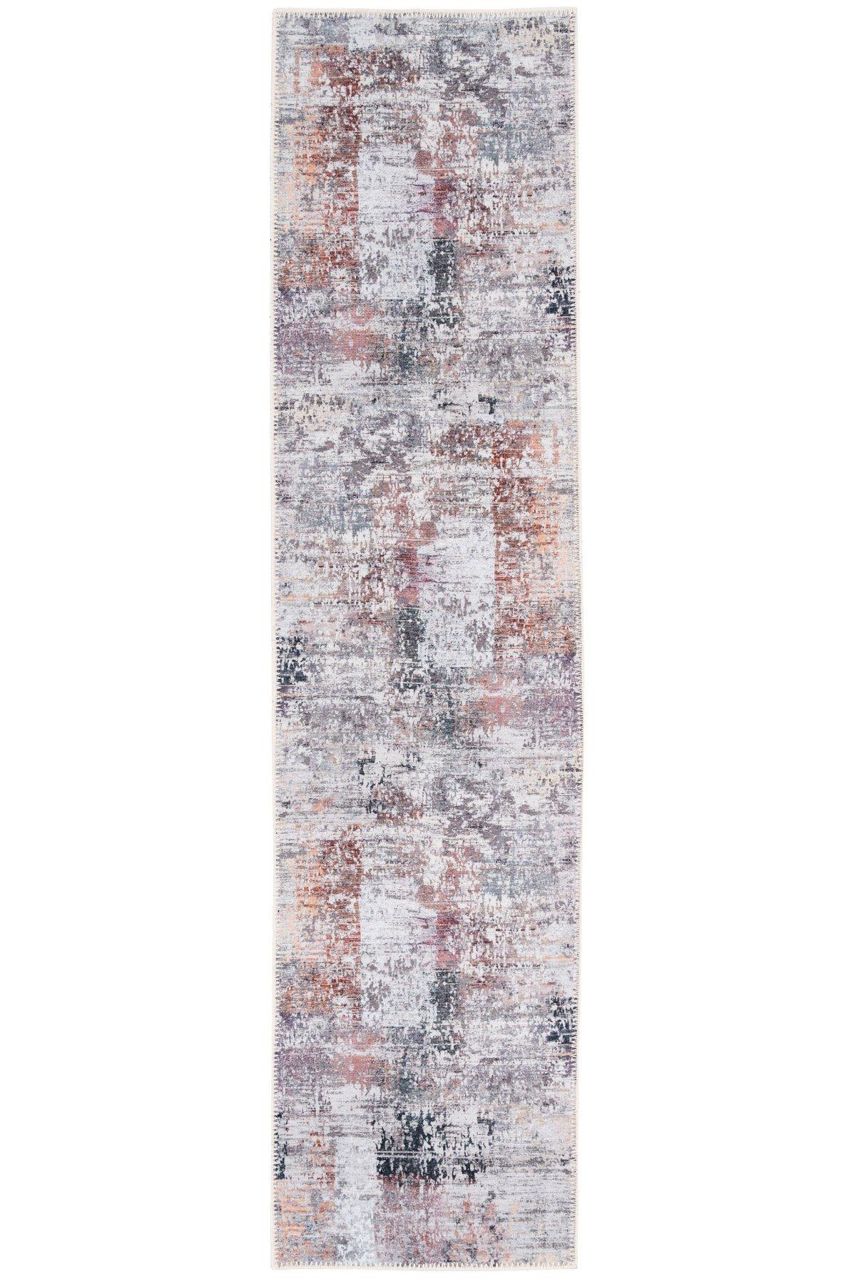 Grey Distressed Abstract Hallway Runner Rug Non Slip & Washable