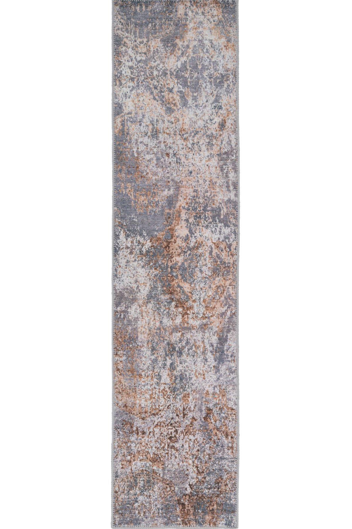 Metalic Grey Distressed Hallway Runner Rug Non Slip & Washable
