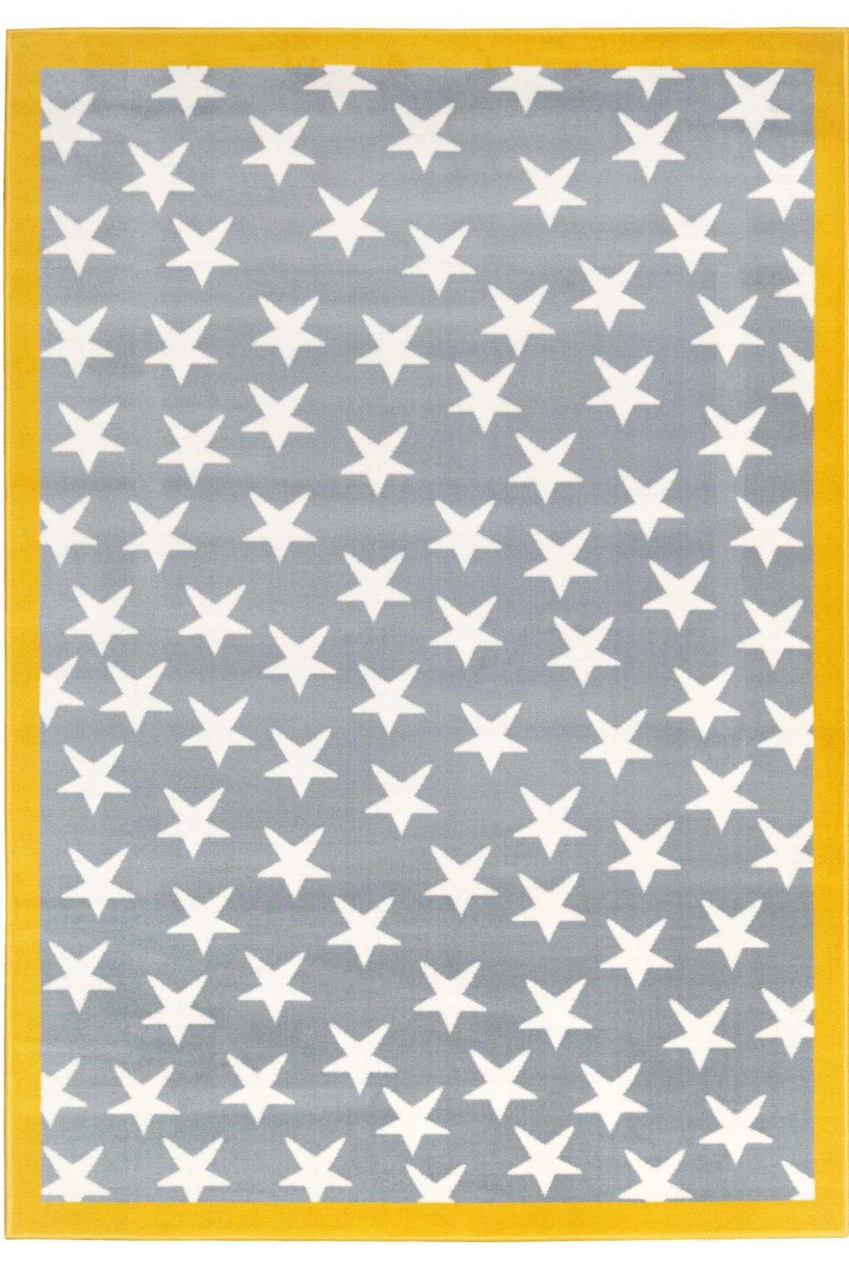 Grey and White Star Pattern Living Area Rug