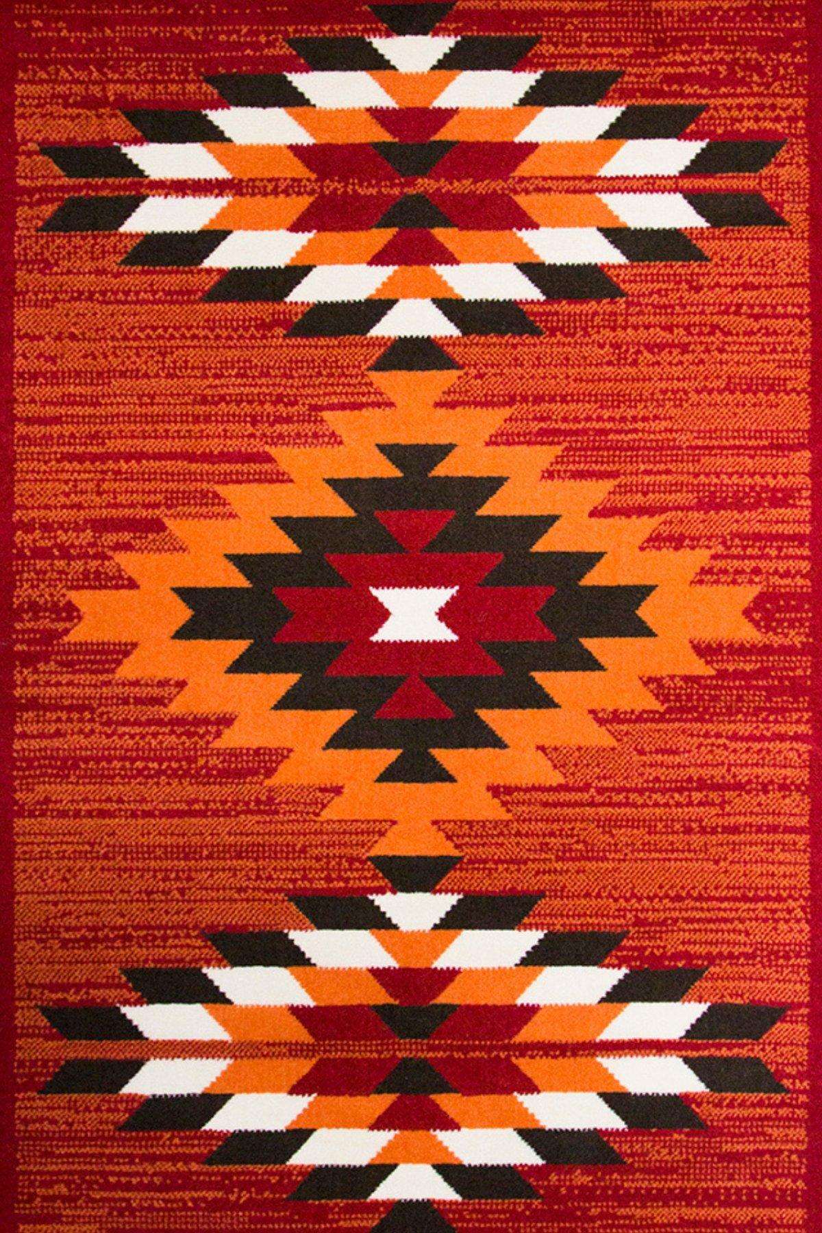 Red Tribal Aztec Pattern Living Room Area Rug