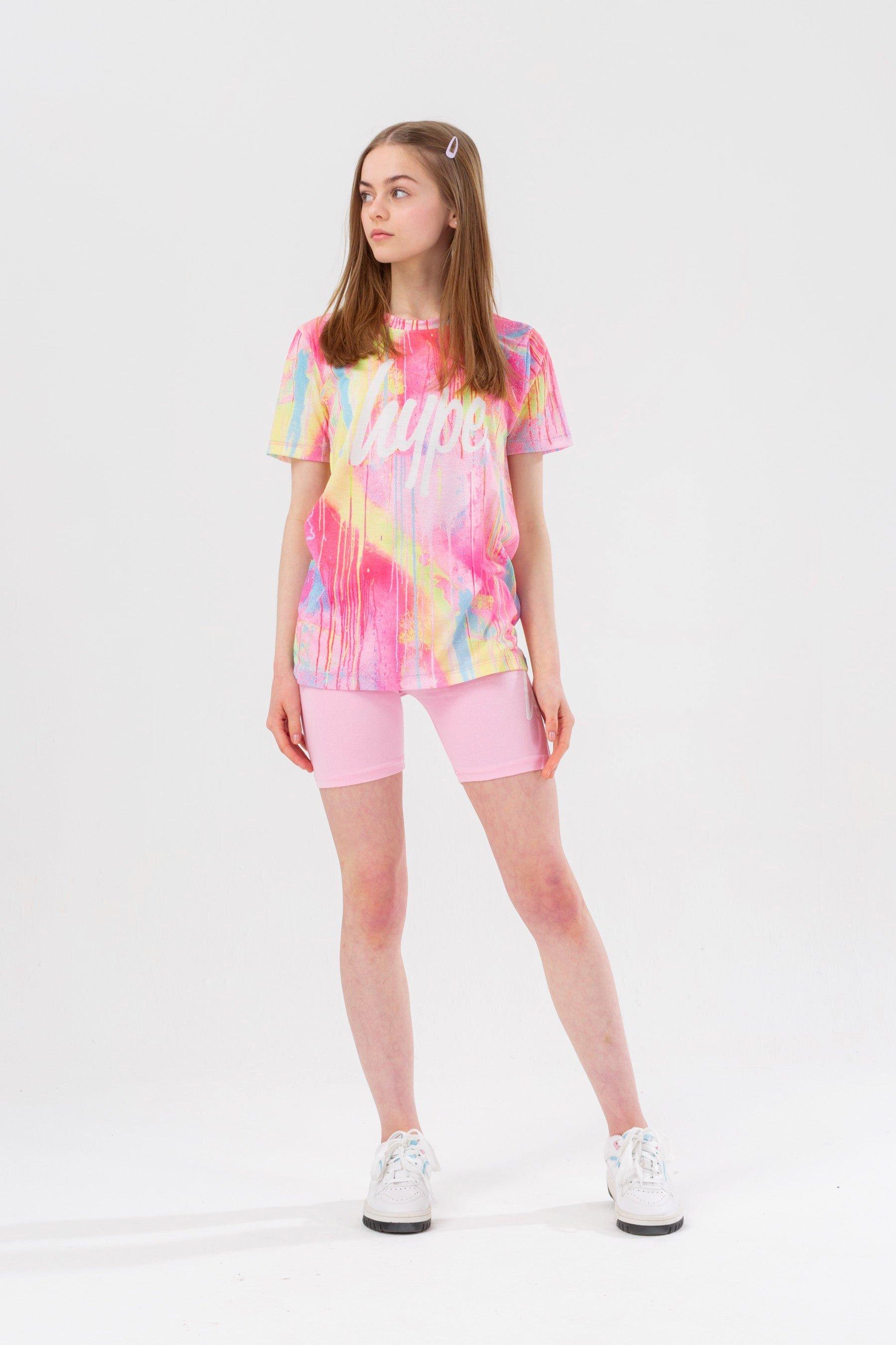 Pink Spray Drips Script Tee And Shorts Set