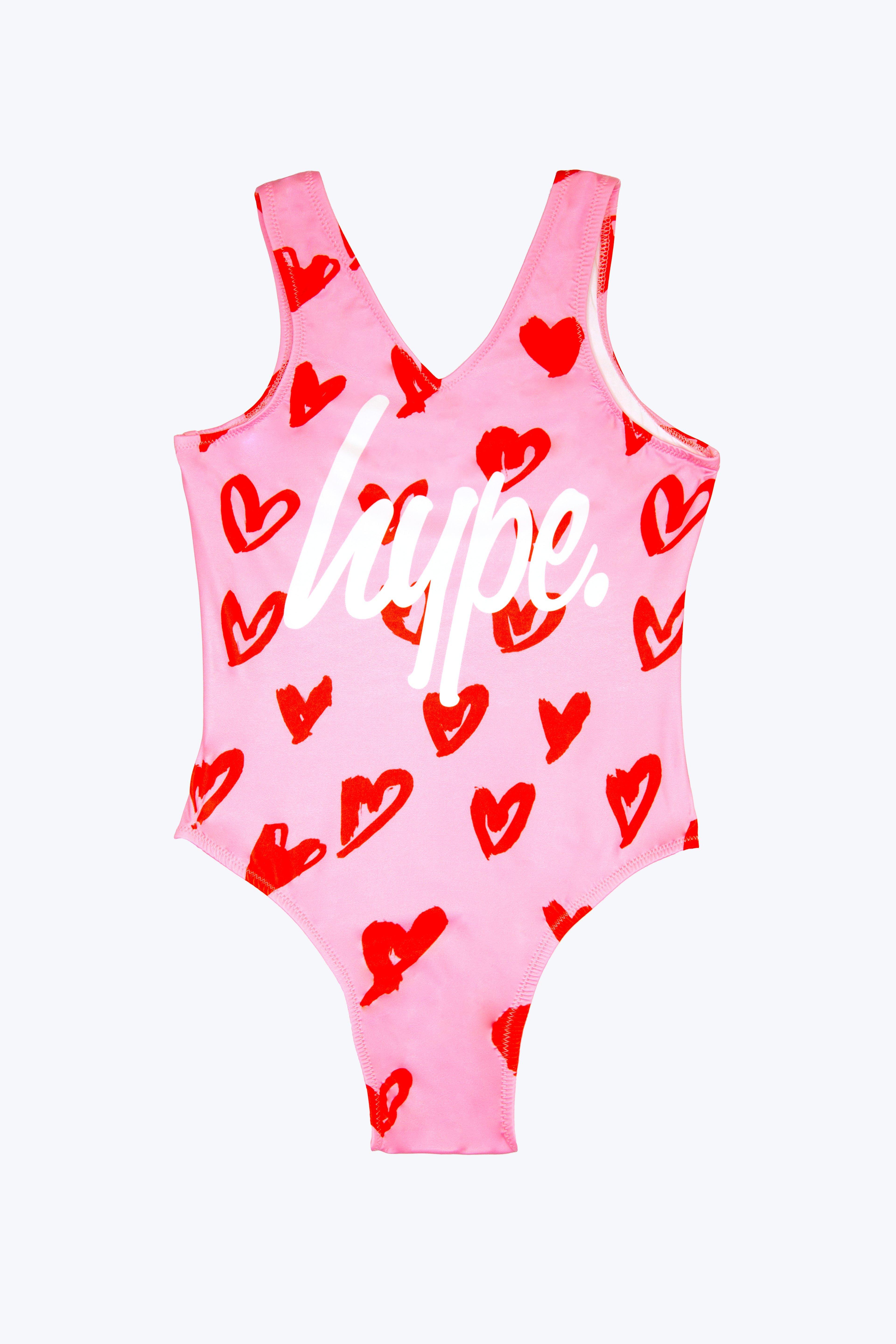 Multi Scribble Hearts Pink Swimsuit
