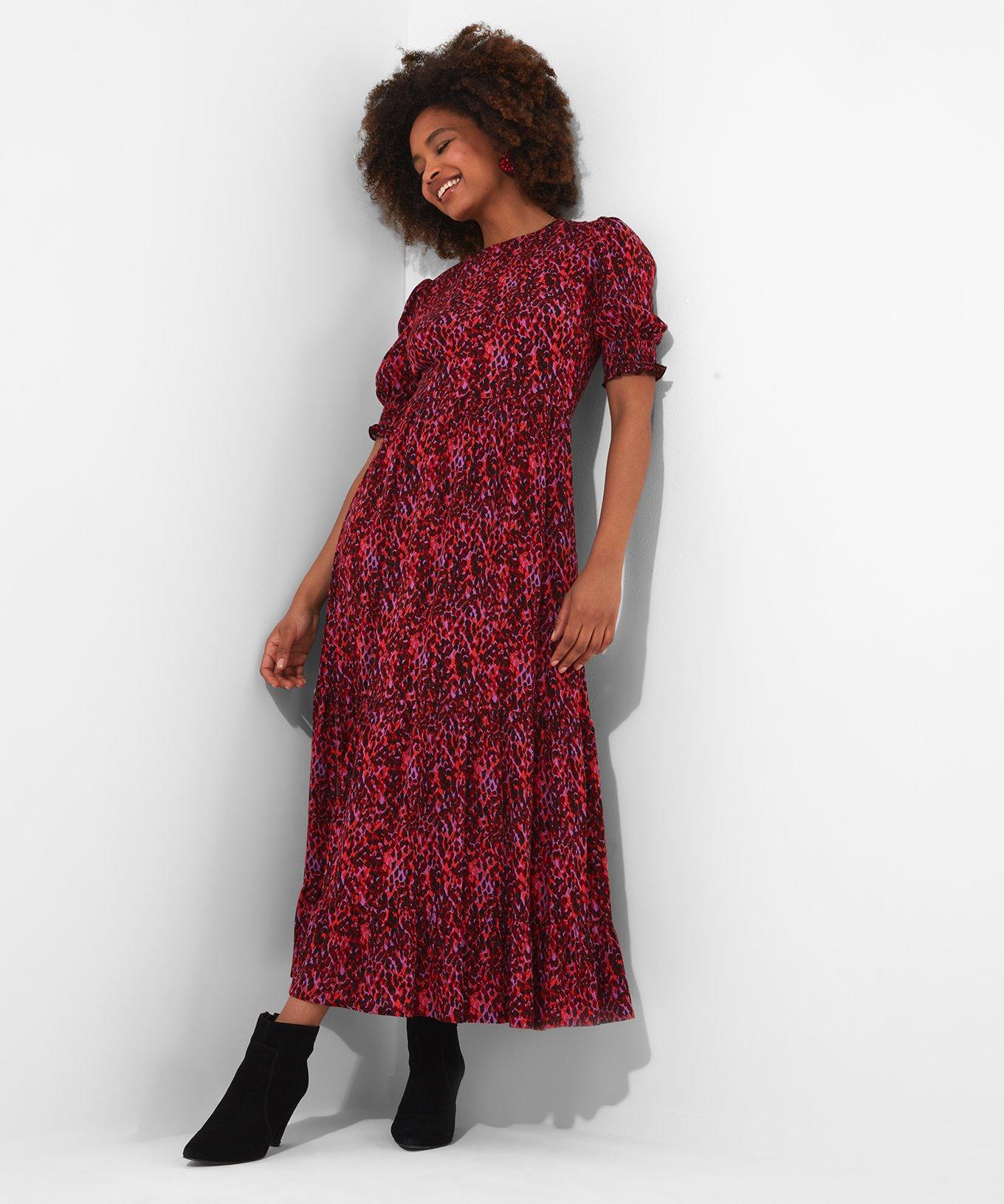 Vibrant Animal Print Puff Sleeve Midaxi Dress