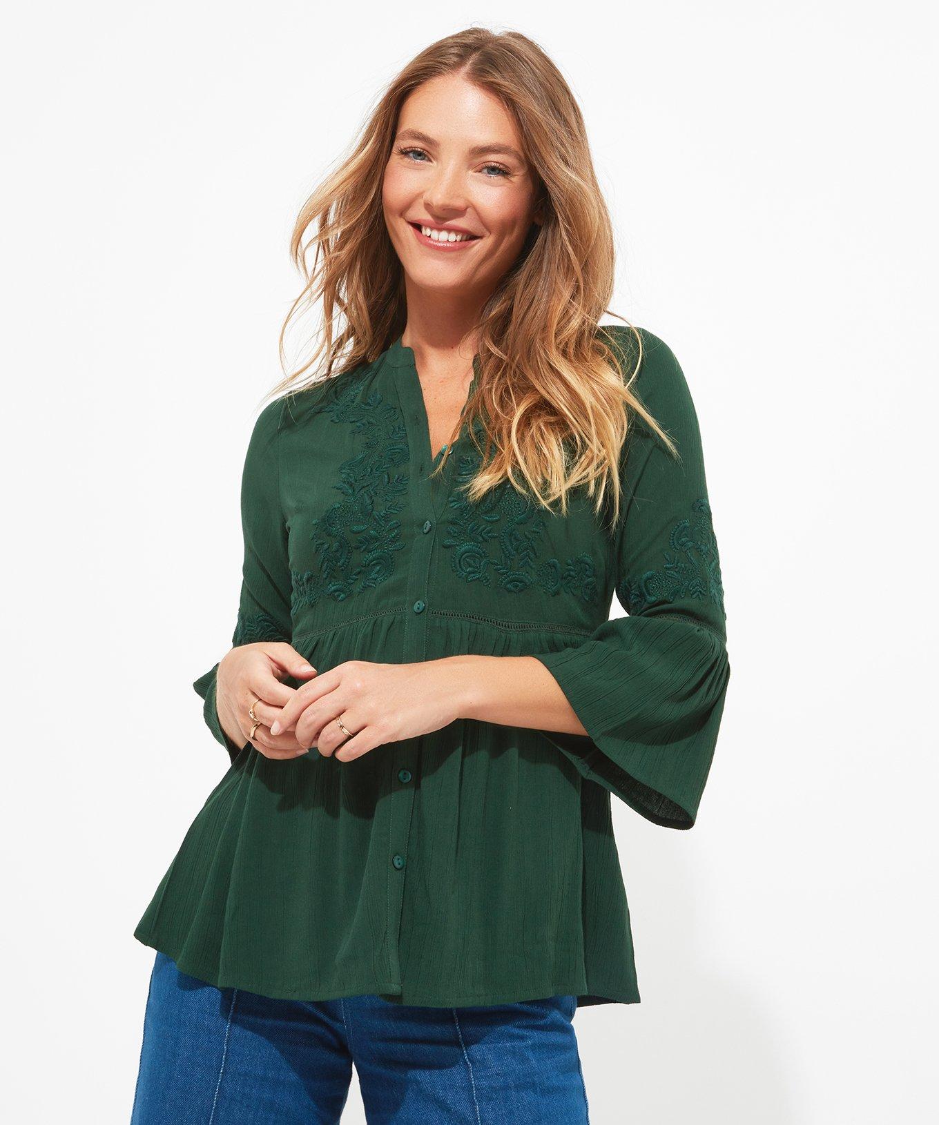 Floral Embroidered Smock Blouse