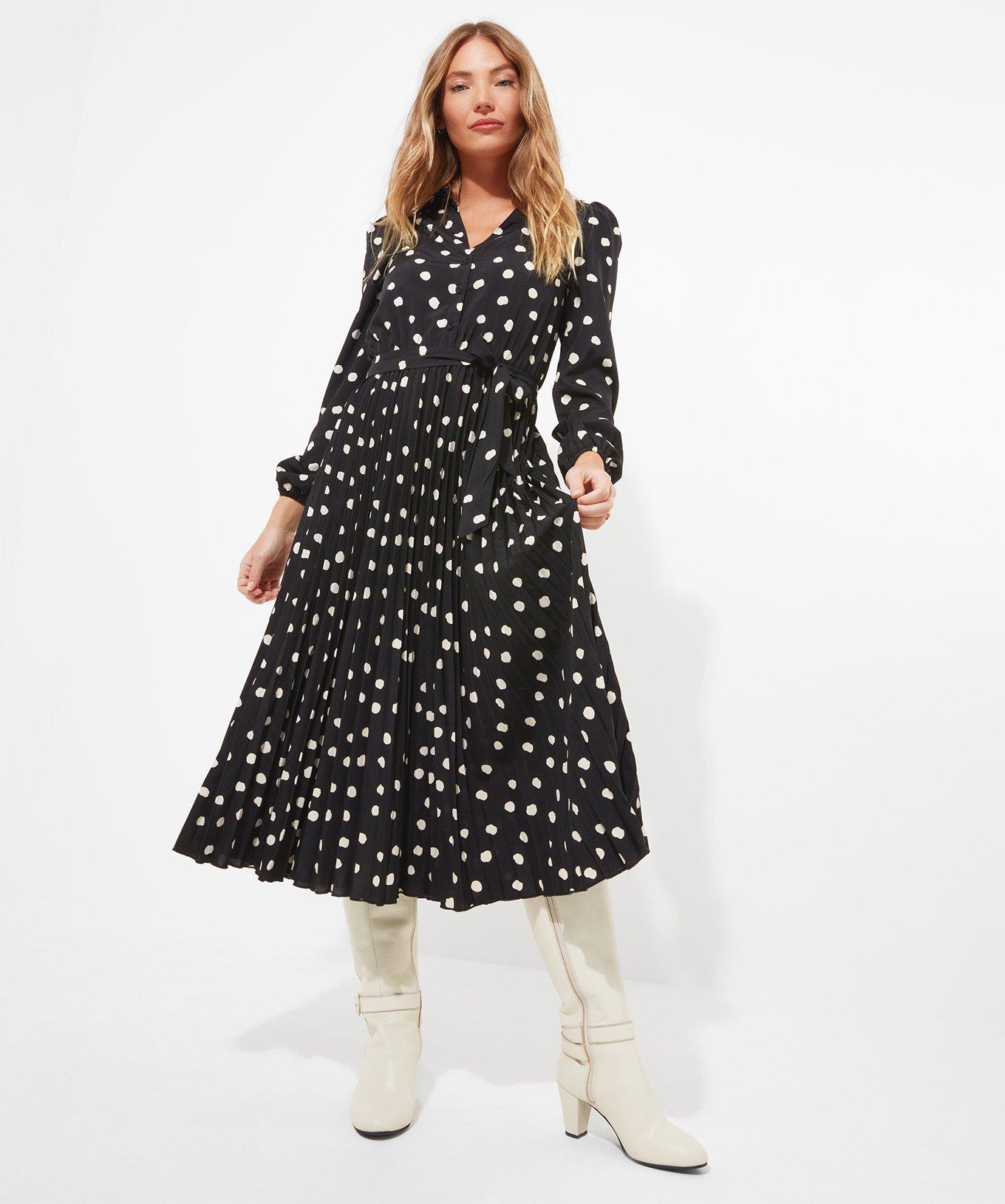 Monochrome Polka Dot Midi Shirt Dress