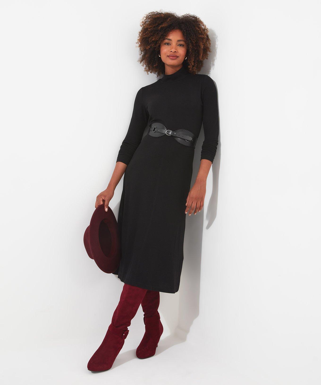 Funnel Neck Knitted Bodycon Midi Dress