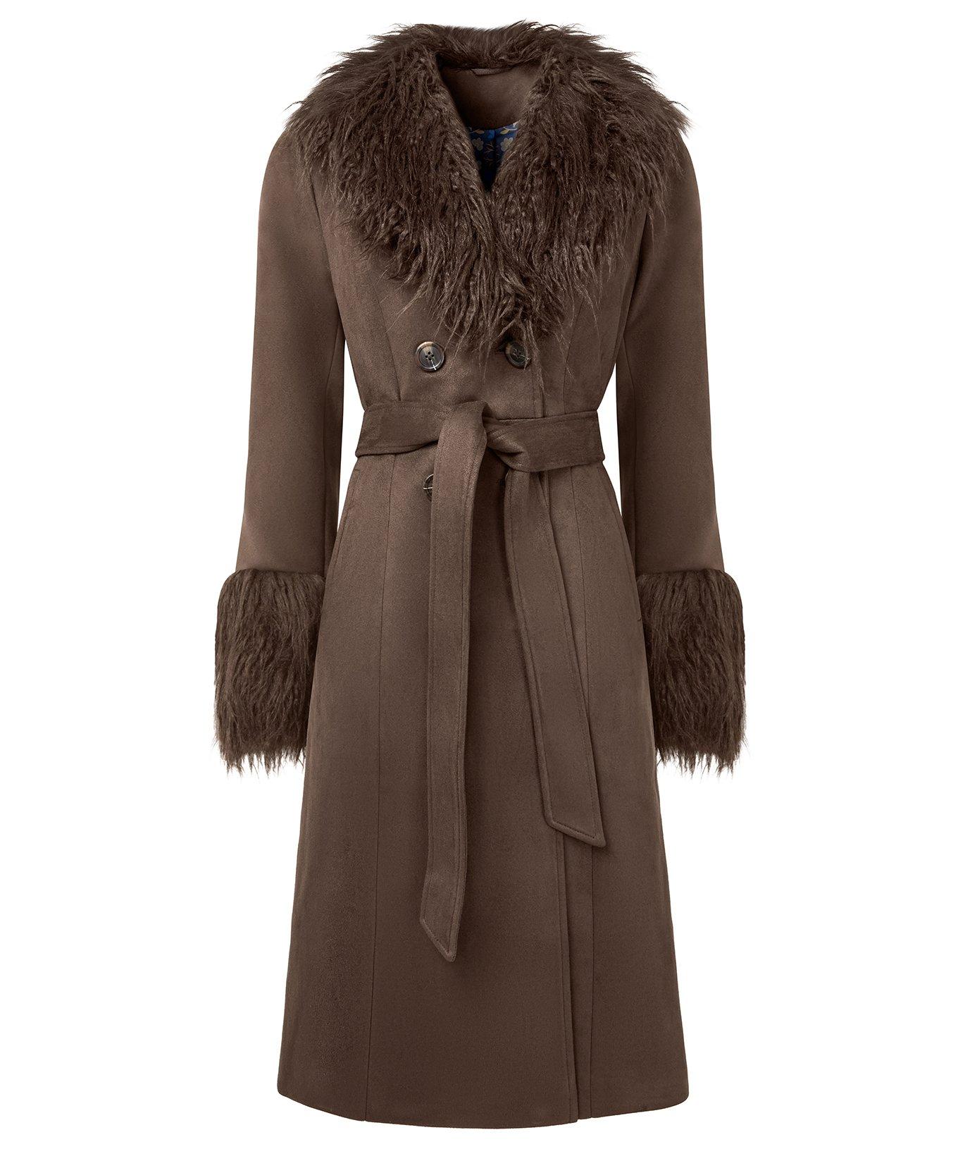 Suede Coat with Mongolian Collar and Cuffs