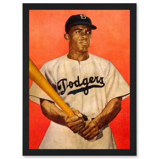 Artery8 Portrait Jackie Robinson Baseball Brooklyn Dodgers A4 Artwork Framed Wall Art Print 1
