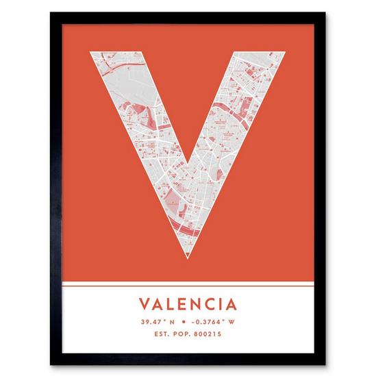 Wee Blue Coo Valencia Spain City Map Modern Typography Stylish Letter Framed Word Wall Art Print Poster for Home Décor 1